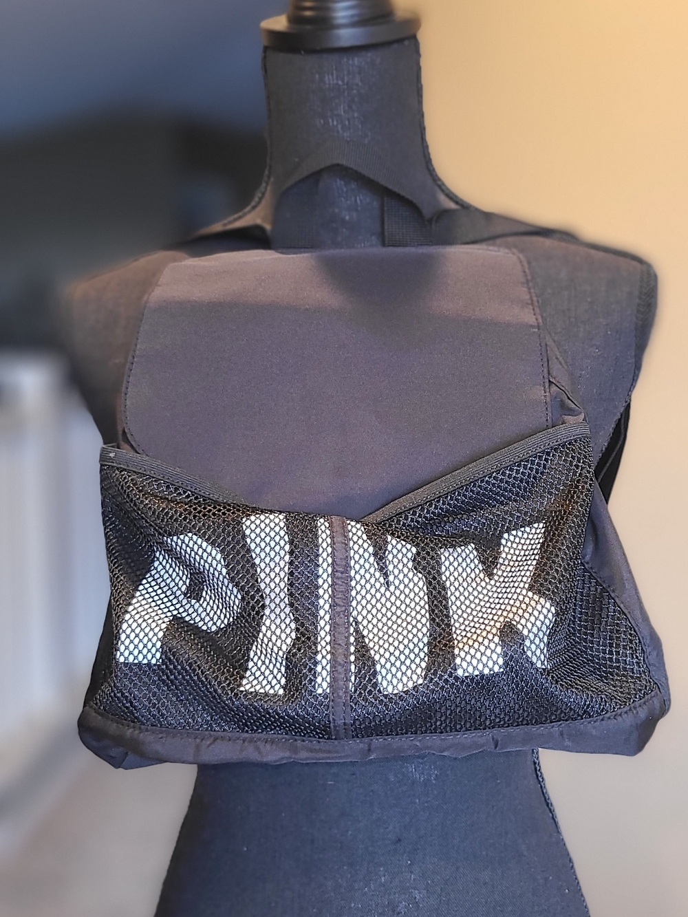 PINK Victoria's Secret Mesh Front Backpack in Black with White Logo